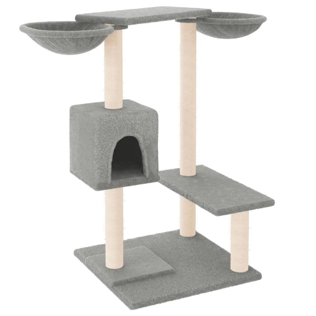Cat Tree Grey 82cm Multi-Level with Scratching Posts Baskets House