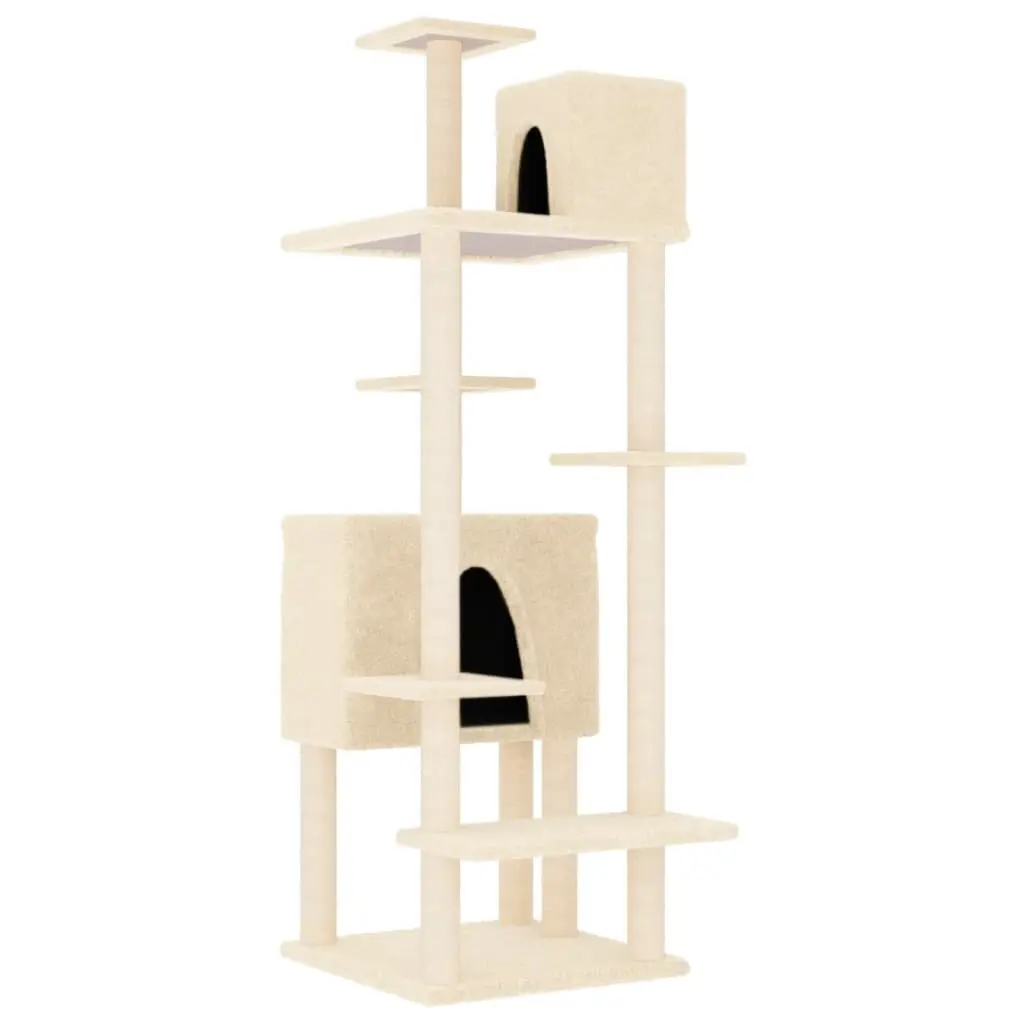 Cat Tree Cream 154cm Multi-Level with Sisal Scratching Posts and Platforms