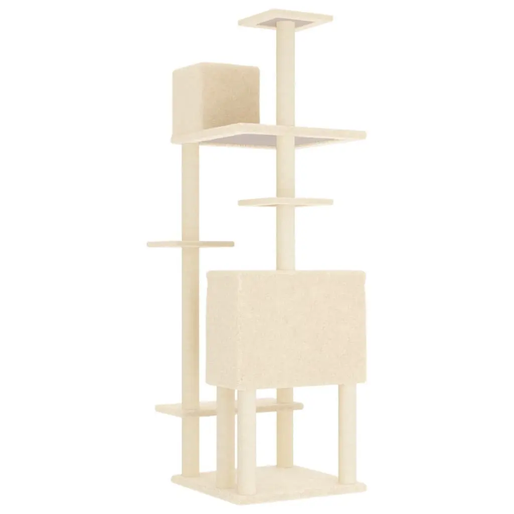 Cat Tree Cream 154cm Multi-Level with Sisal Scratching Posts and Platforms