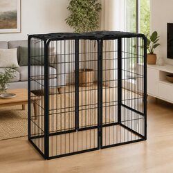 Dog Playpen 6 Panels Black Outdoor Pet Enclosure Portable Puppy Fence Gate Run