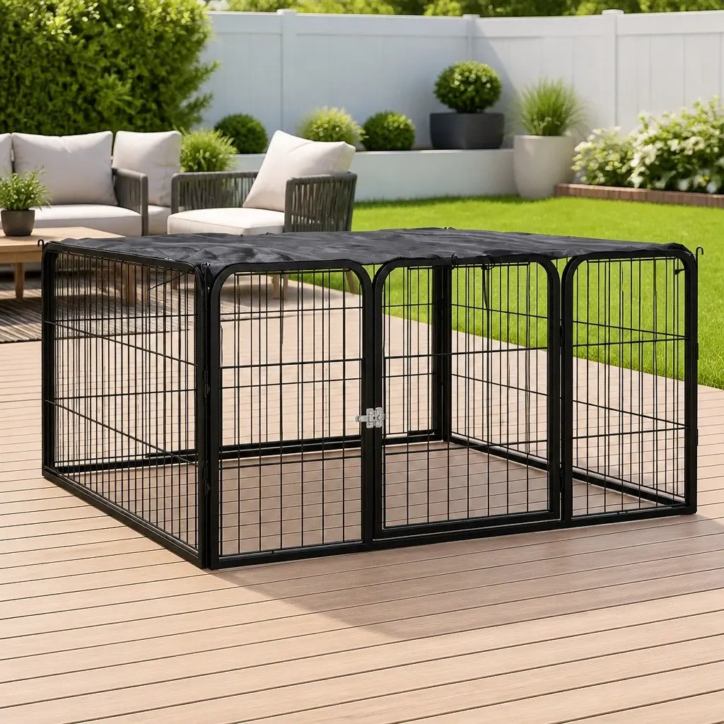 Dog Playpen Black 100x50 cm 4 Panels Portable Heavy-duty Exercise Enclosure