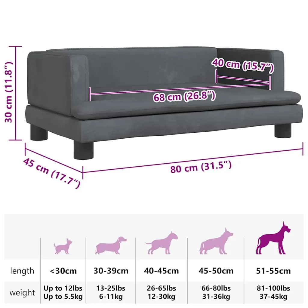 Dog Bed Grey 80x45x30cm Velvet Foam Cushion Pet Sofa Couch