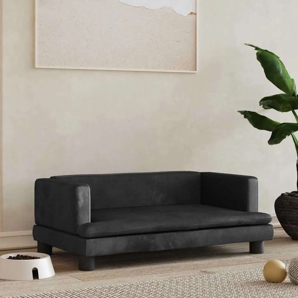 Dog Bed Black 80x45x30 cm Velvet Padded Foam Indoor Pet Sofa Couch