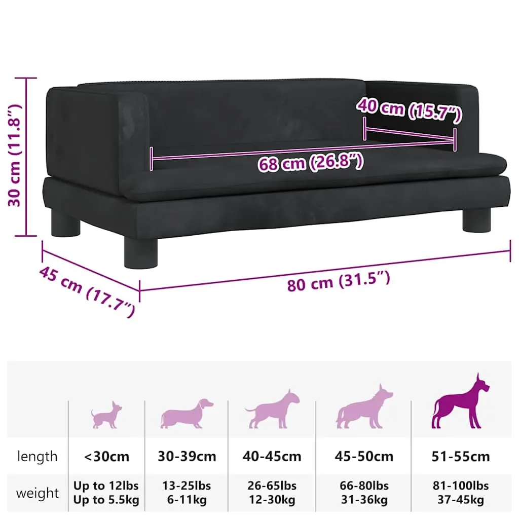 Dog Bed Black 80x45x30 cm Velvet Padded Foam Indoor Pet Sofa Couch