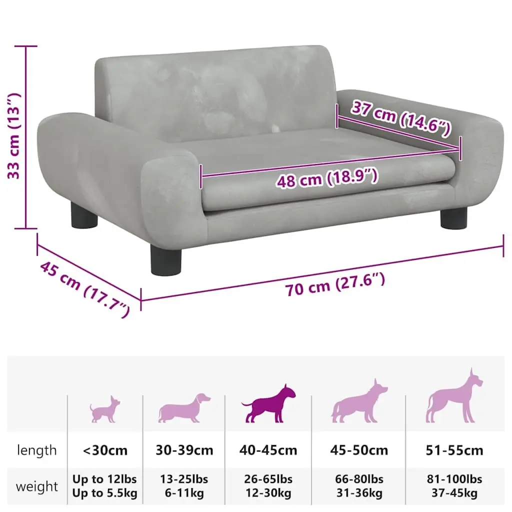 Dog Bed Light Grey Velvet Foam Padded Lounger