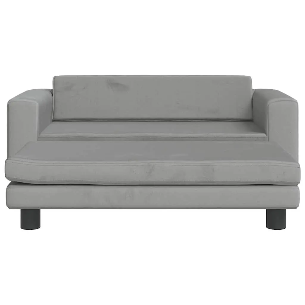 Dog Bed Light Grey Velvet Padded with Extension Section Sturdy Pine Wood Frame