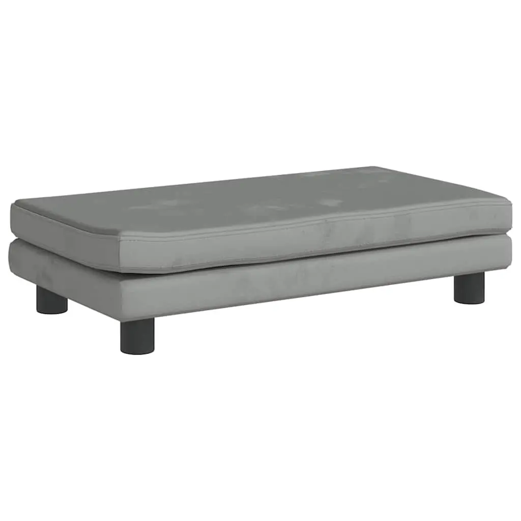 Dog Bed Light Grey Velvet Padded with Extension Section Sturdy Pine Wood Frame
