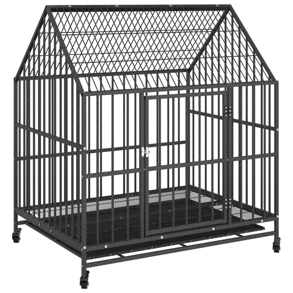 Dog Cage Black Galvanised Steel with Wheels Heavy-duty Construction Removable Trays