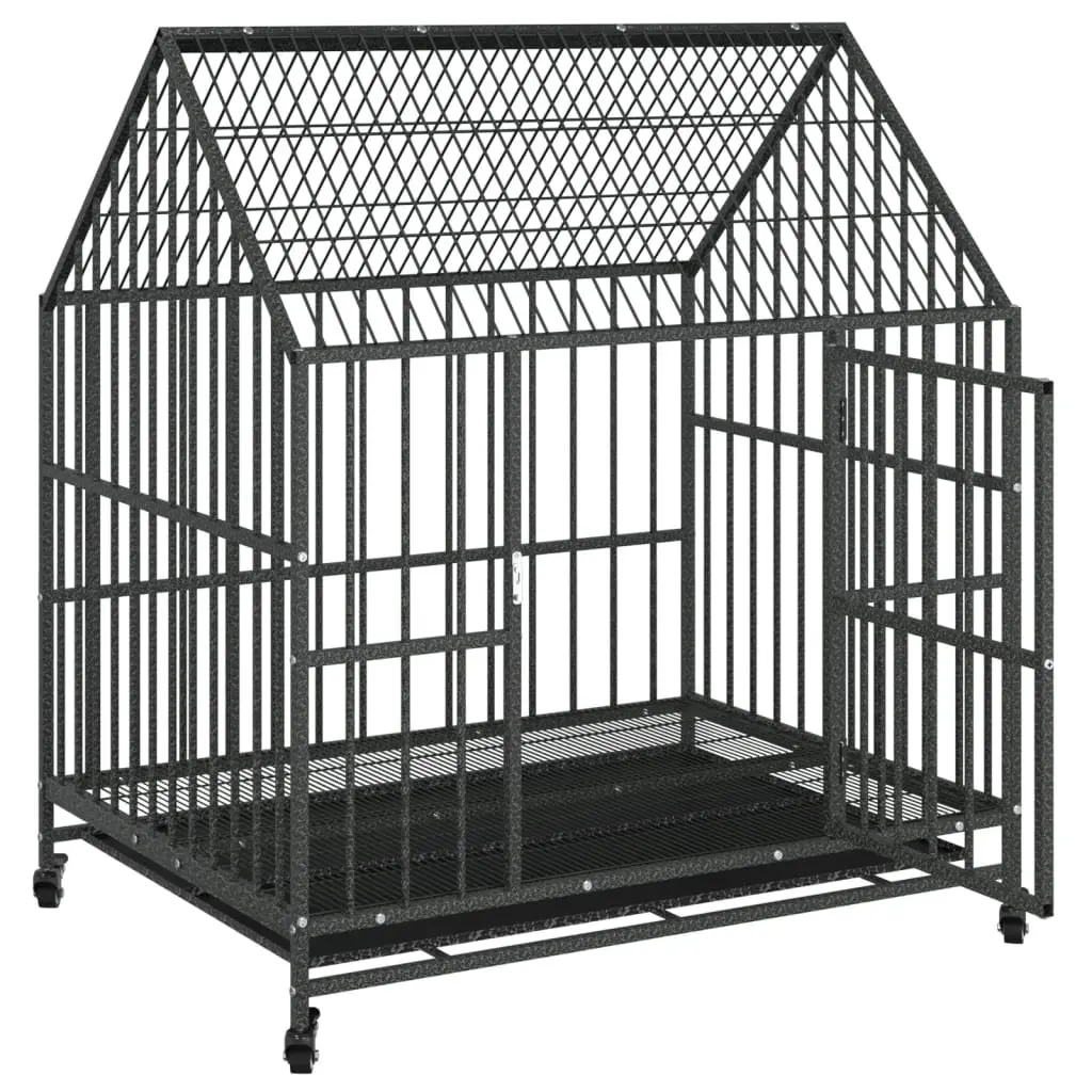 Dog Cage Black Galvanised Steel with Wheels Heavy-duty Construction Removable Trays