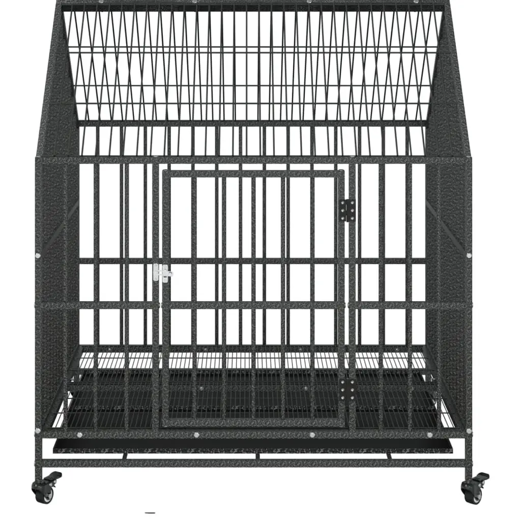 Dog Cage Black Galvanised Steel with Wheels Heavy-duty Construction Removable Trays