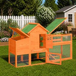 Chicken Coop Solid Pine Wood Brown Large Nesting Box Run Ramp Mesh Enclosure