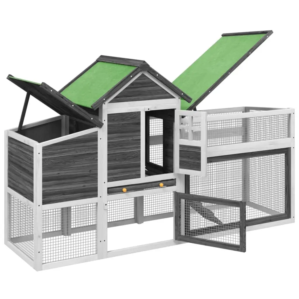 Chicken Coop Grey Solid Pine Wood Large Nesting Box Run Ramp