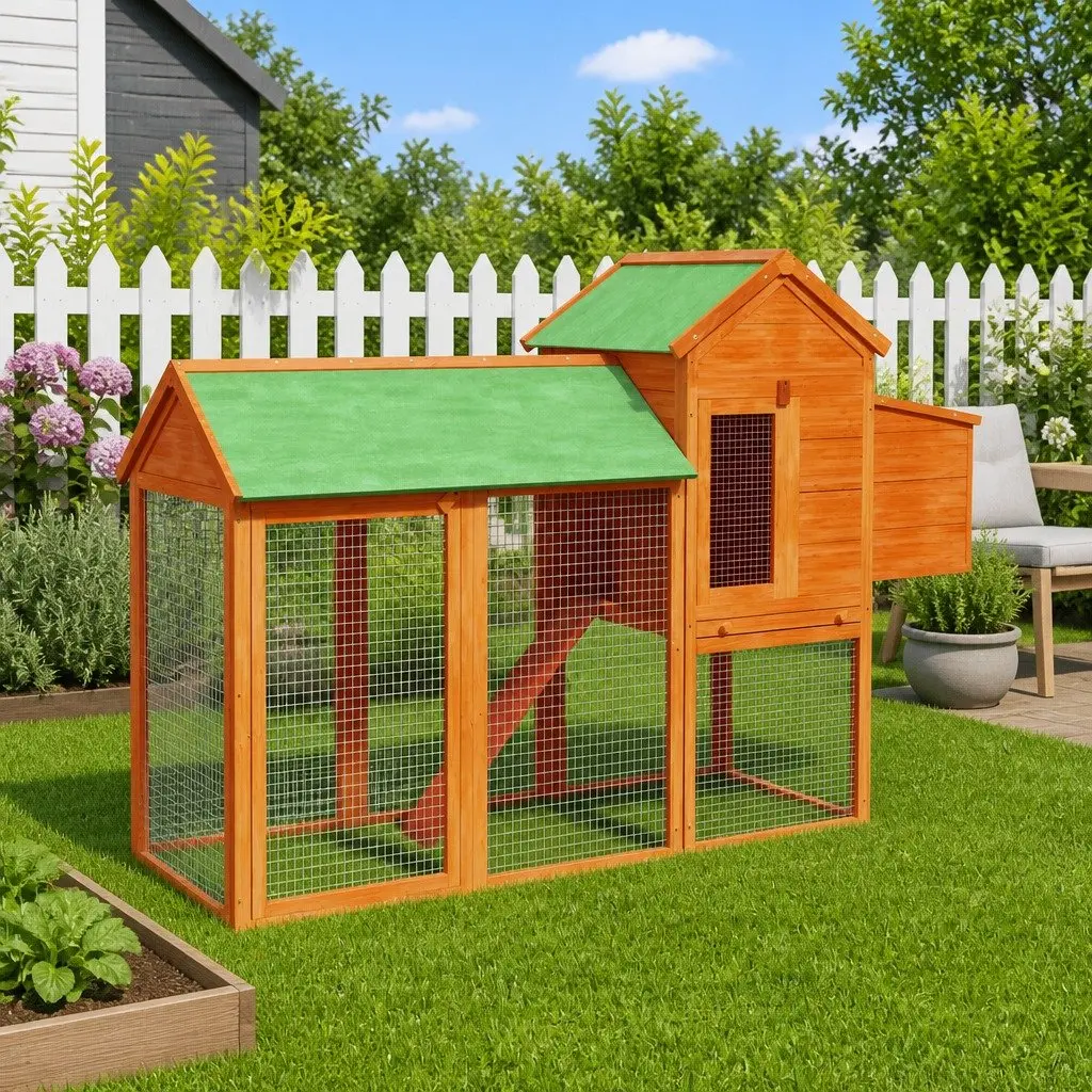 Chicken Coop Brown Solid Pine Wood Outdoor Nesting Box Ramp for Small Animals