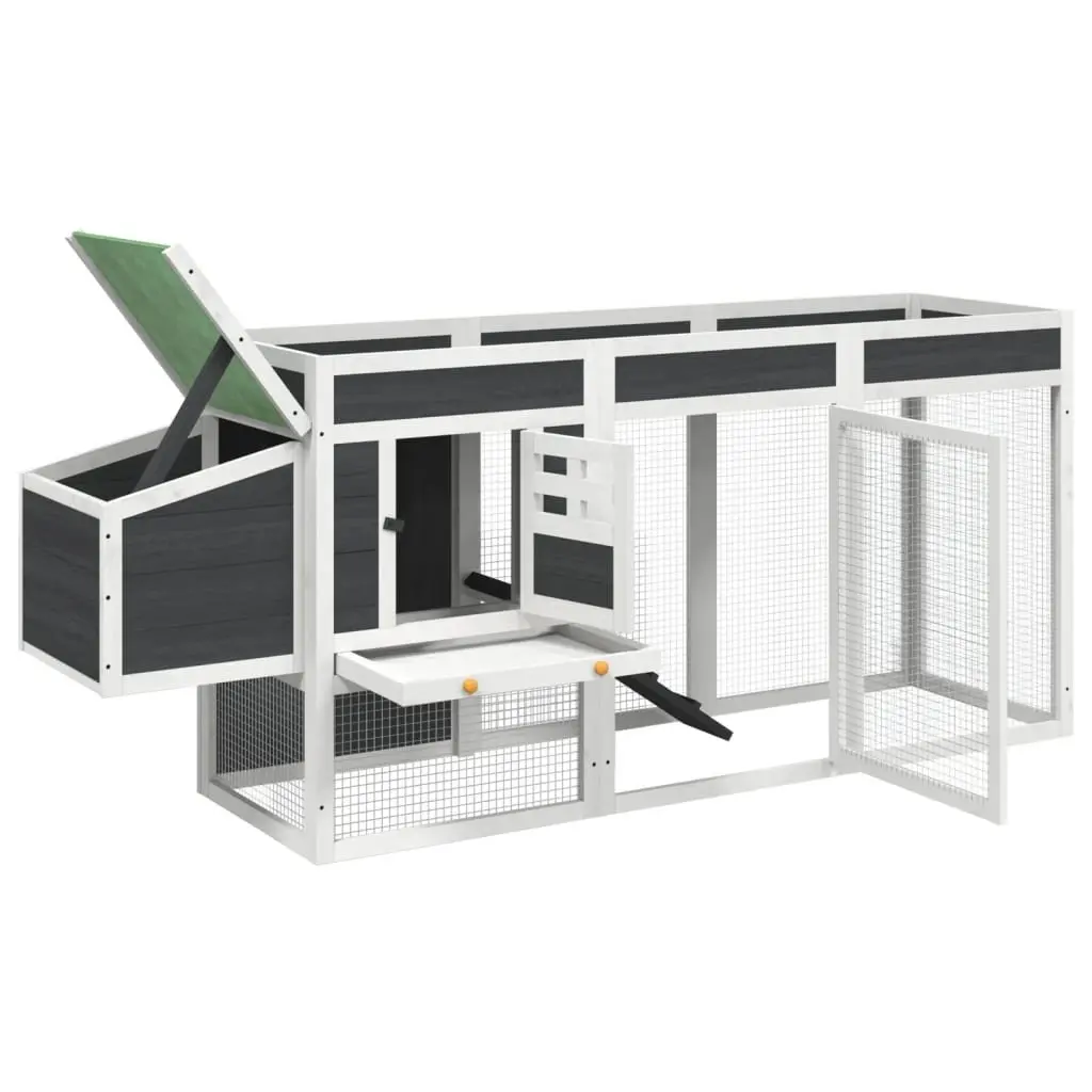 Chicken Coop Grey Wooden 204x50x84cm Solid Pine Nesting Box Ramp Roof