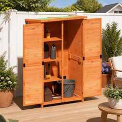 Garden Tool Shed Solid Wood Pine Brown Outdoor Storage Organiser Box 83x57x140cm