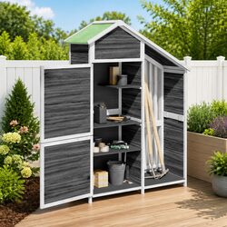 Garden Tool Shed Grey Outdoor Storage Solid Wood Pine Rainproof 120x53.5x170cm