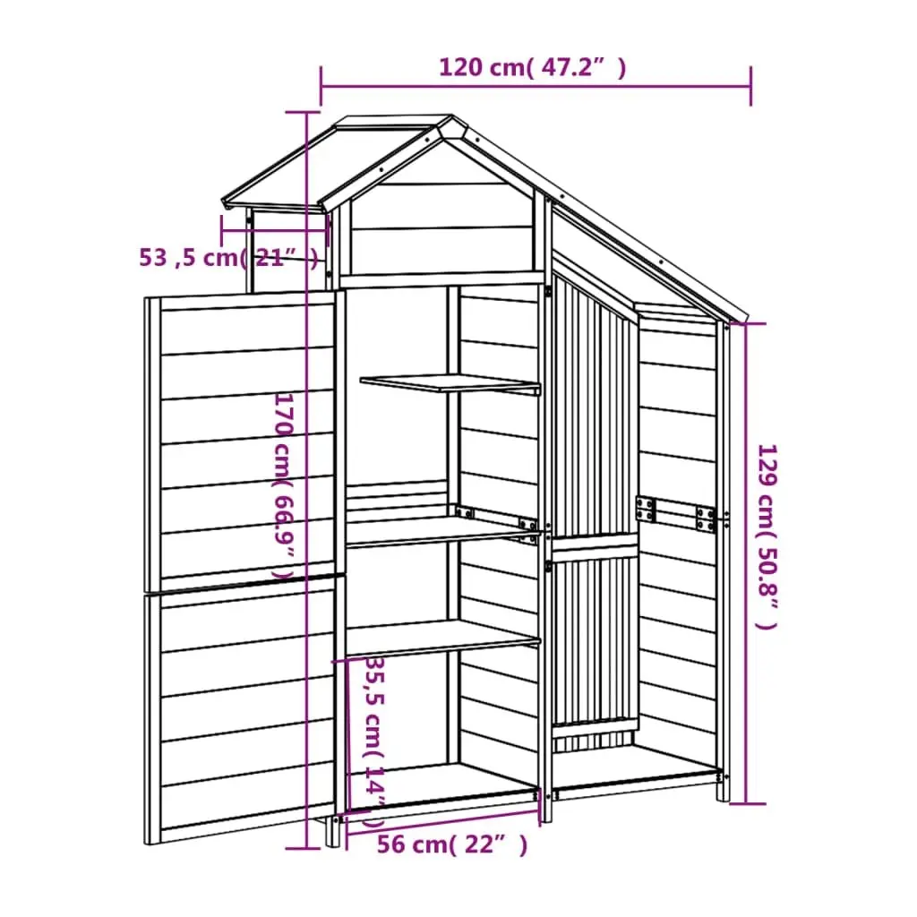 Garden Tool Shed Grey Solid Wood Pine Rainproof 120x53.5x170cm