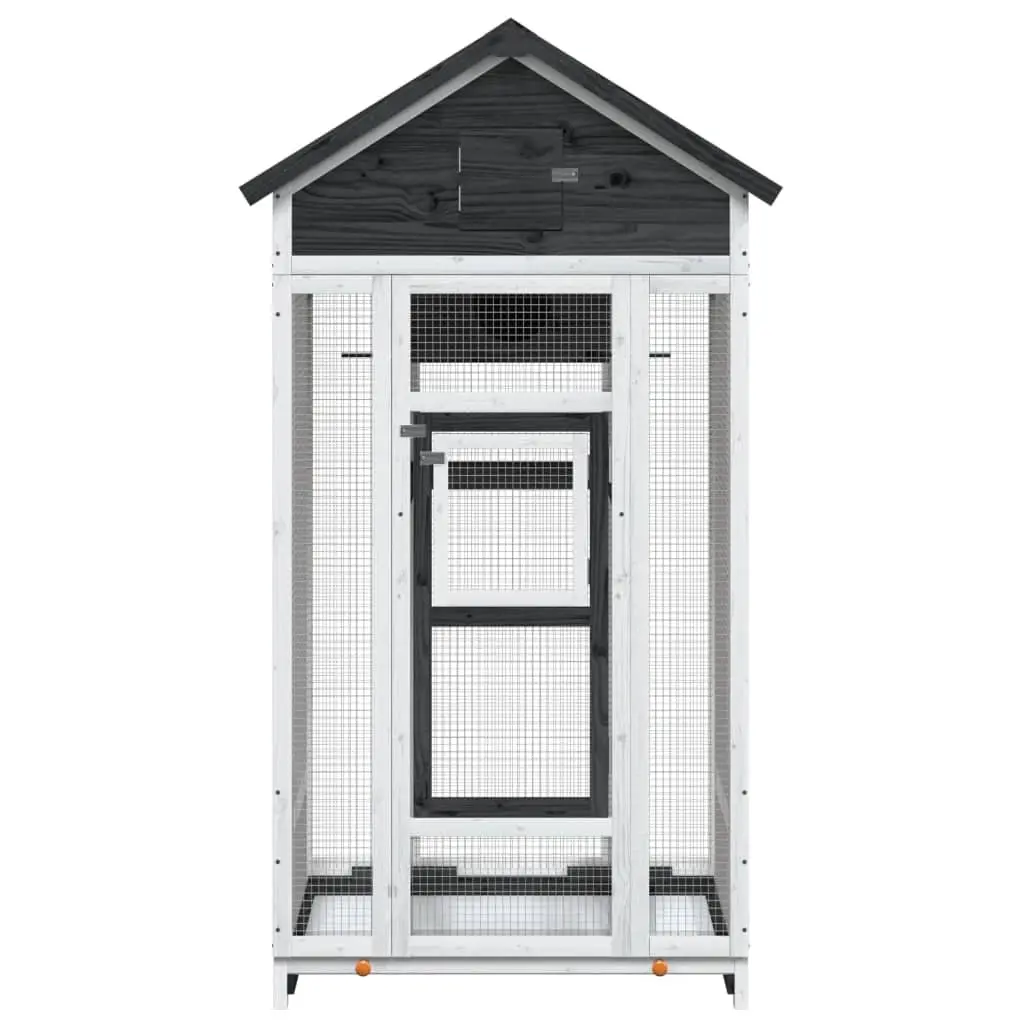 Bird House Aviary Grey Large Solid Pine Wood Water-Resistant with Nesting Box and Pull-Out Cleaning Tray 91.5x53x170cm