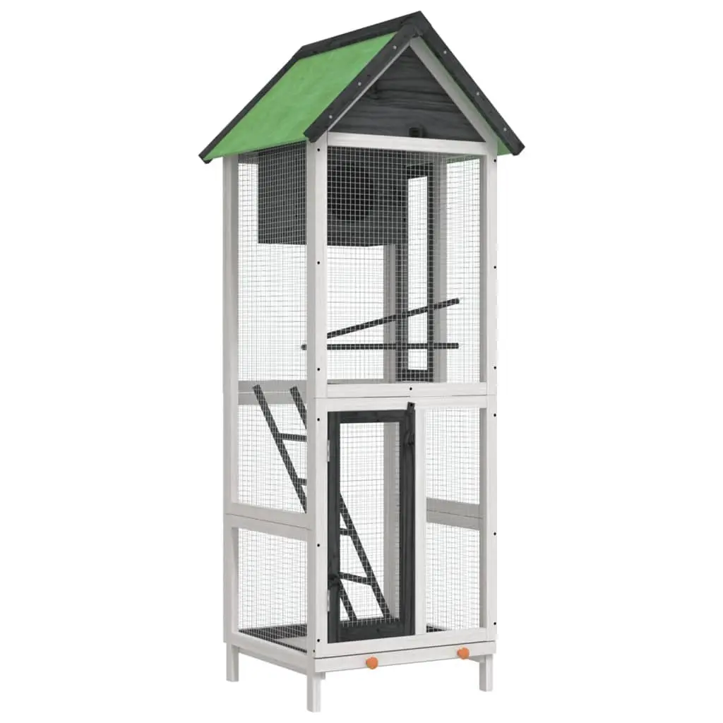 Bird House Aviary Grey Solid Wood Pine Outdoor Garden with Nesting Box Ladder