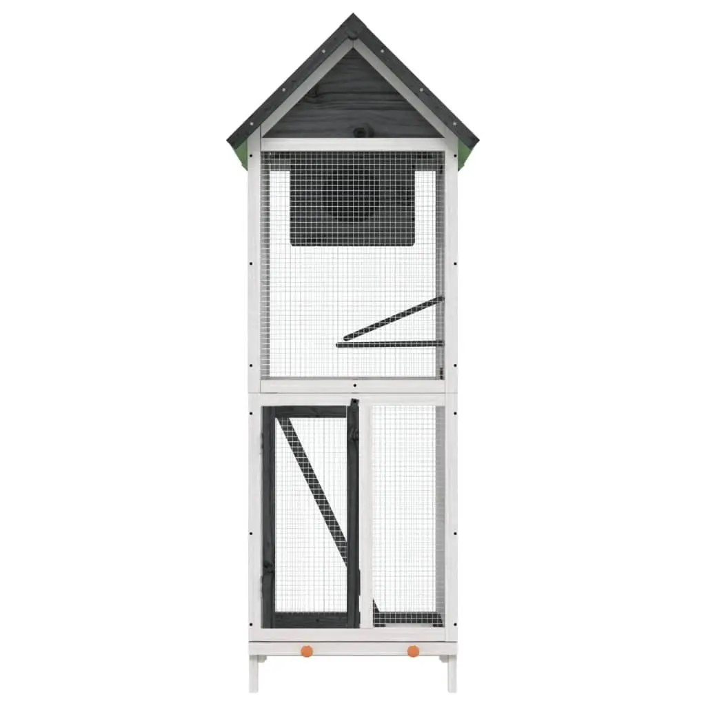 Bird House Aviary Grey Solid Wood Pine Outdoor Garden with Nesting Box Ladder