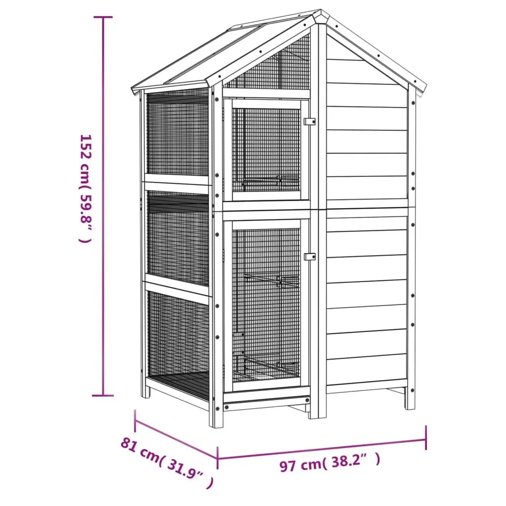 Large Outdoor Bird House Grey Solid Pine Wood Garden Aviary Cage Enclosure