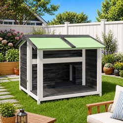 Durable Grey Solid Wood Dog House for Your Pets