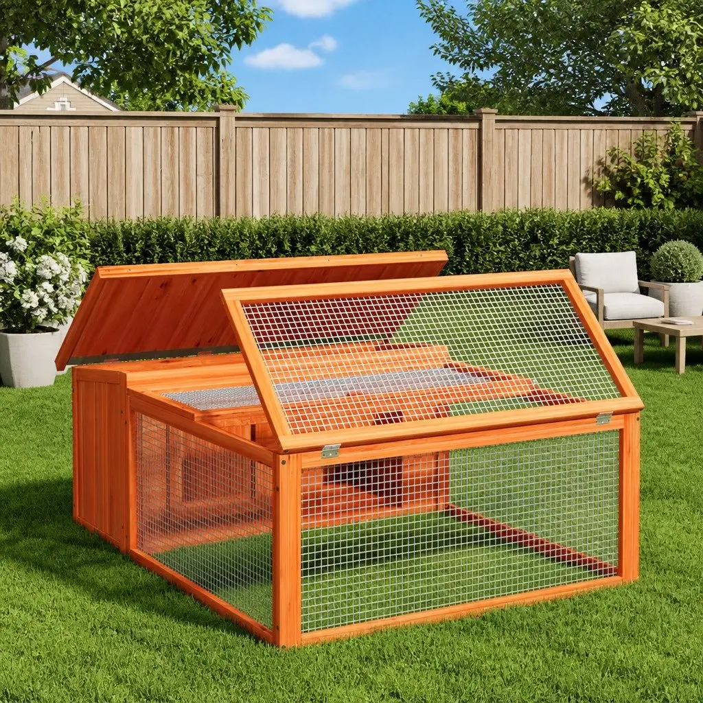 Rabbit Hutch Brown Solid Wood Multi-Level Outdoor Small Pet Cage
