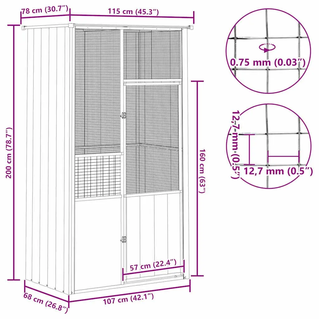 Bird Cage Grey Large Walk In Flight Enclosure Galvanised Steel