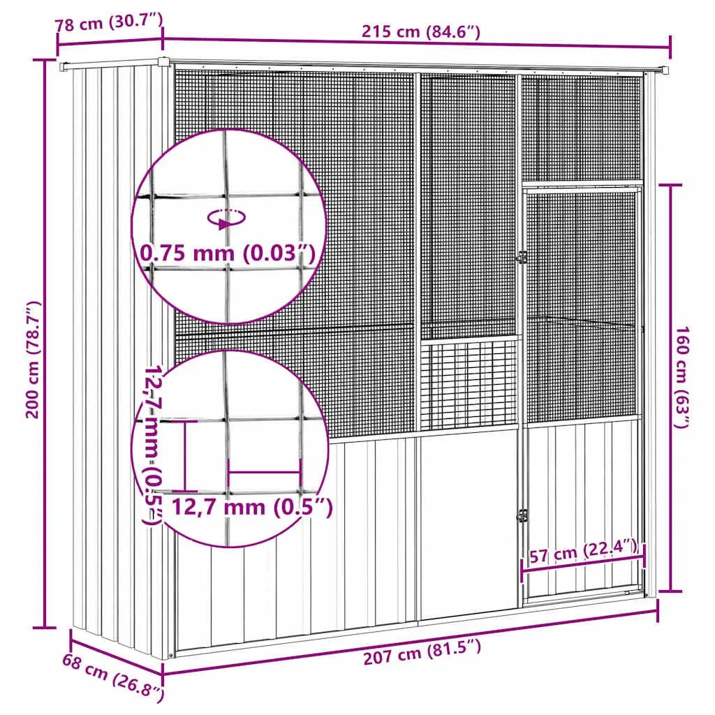 Bird Cage Aviary Grey Large Galvanised Steel Frame Welded Fence