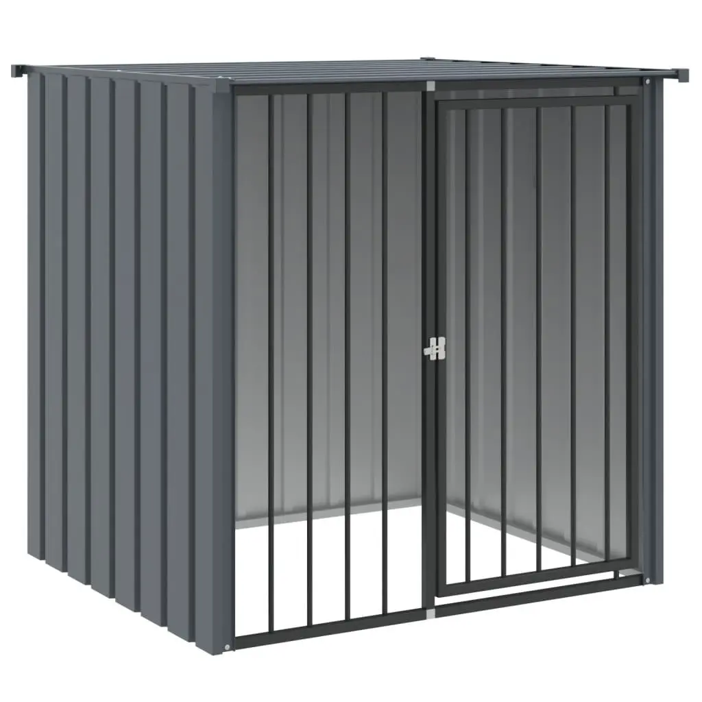 Dog Kennel Black Galvanised Steel Outdoor Shelter with Roof