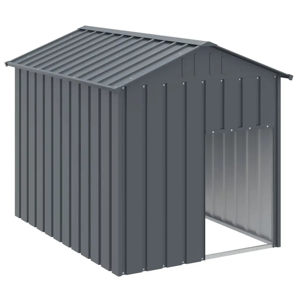 Dog House Anthracite Galvanised Steel Outdoor Pet Kennel Shelter with Roof