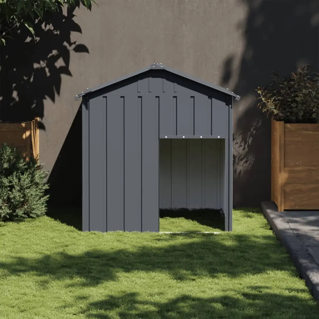 Dog Kennel Anthracite Galvanised Steel Outdoor Pet House with Roof