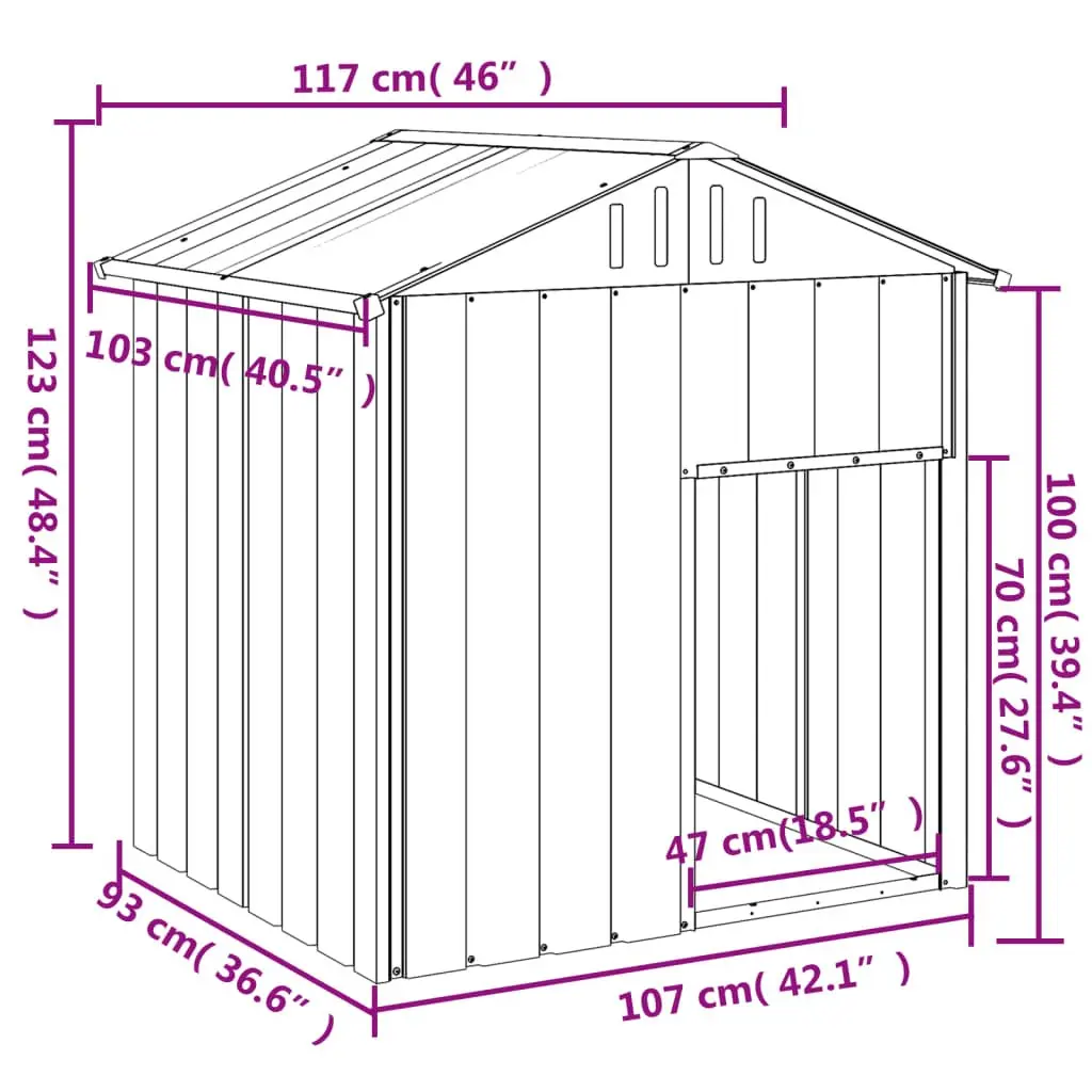 Dog Kennel Anthracite Galvanised Steel Outdoor Pet House with Roof