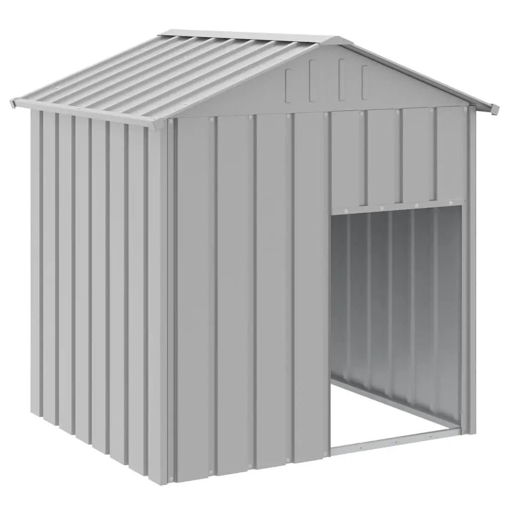 Dog Kennel Grey Outdoor Shelter with Roof Galvanised Steel Construction