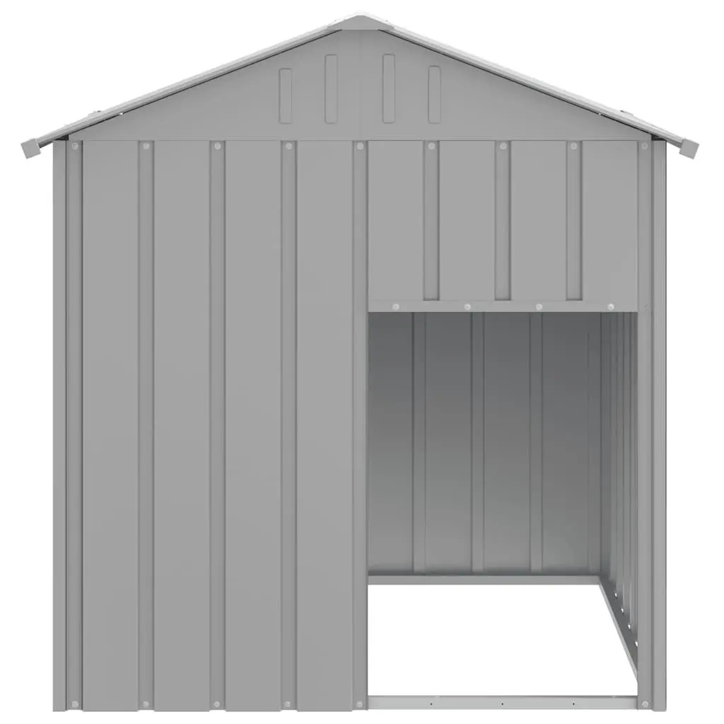 Dog Kennel Grey Outdoor Shelter with Roof Galvanised Steel Construction