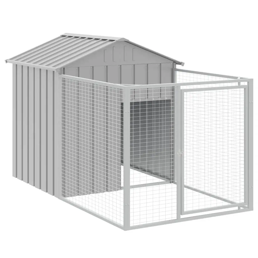 Dog Kennel Grey 117x201x123cm Galvanised Steel with Extended Run