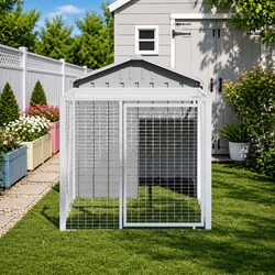 Chicken Cage with Run Light Grey Galvanised Steel Small Animal Habitat Coop