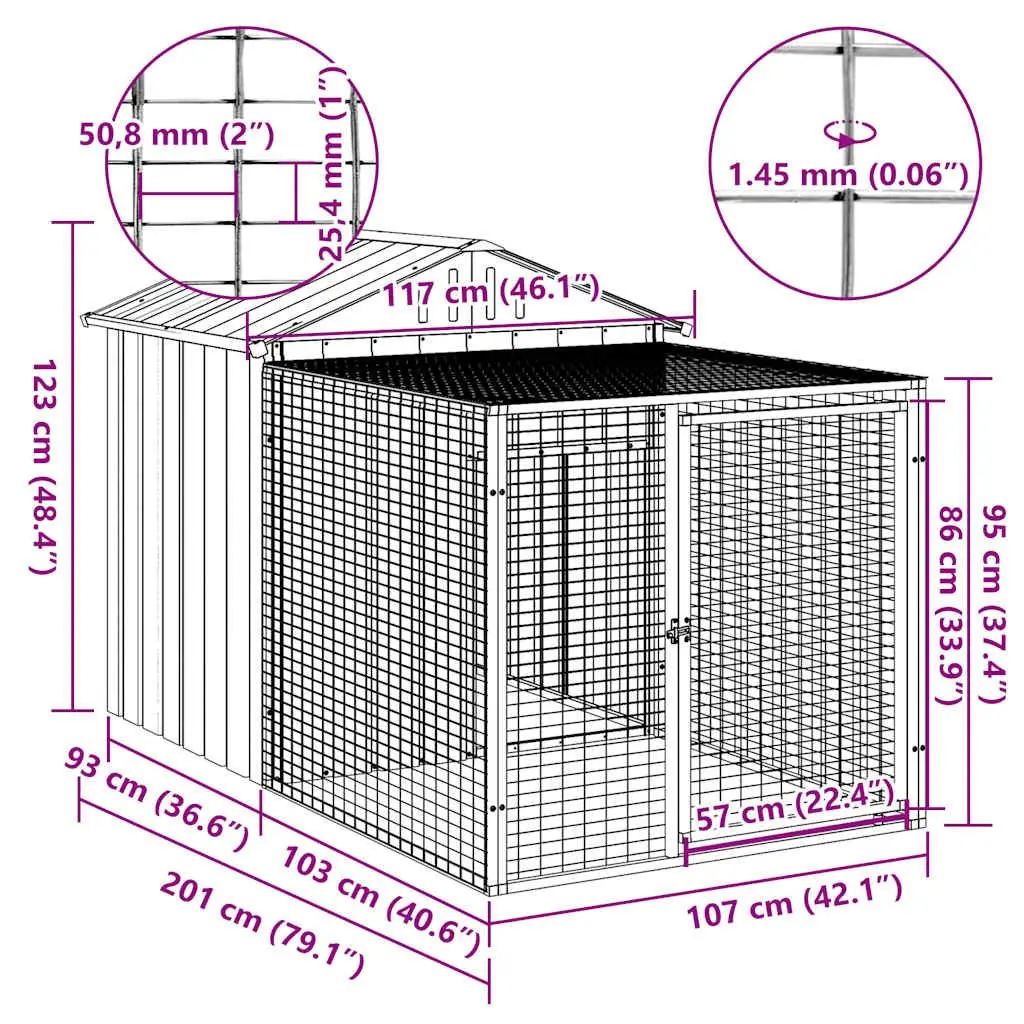 Chicken Cage with Run Light Grey Small Animal Habitat Galvanised Steel