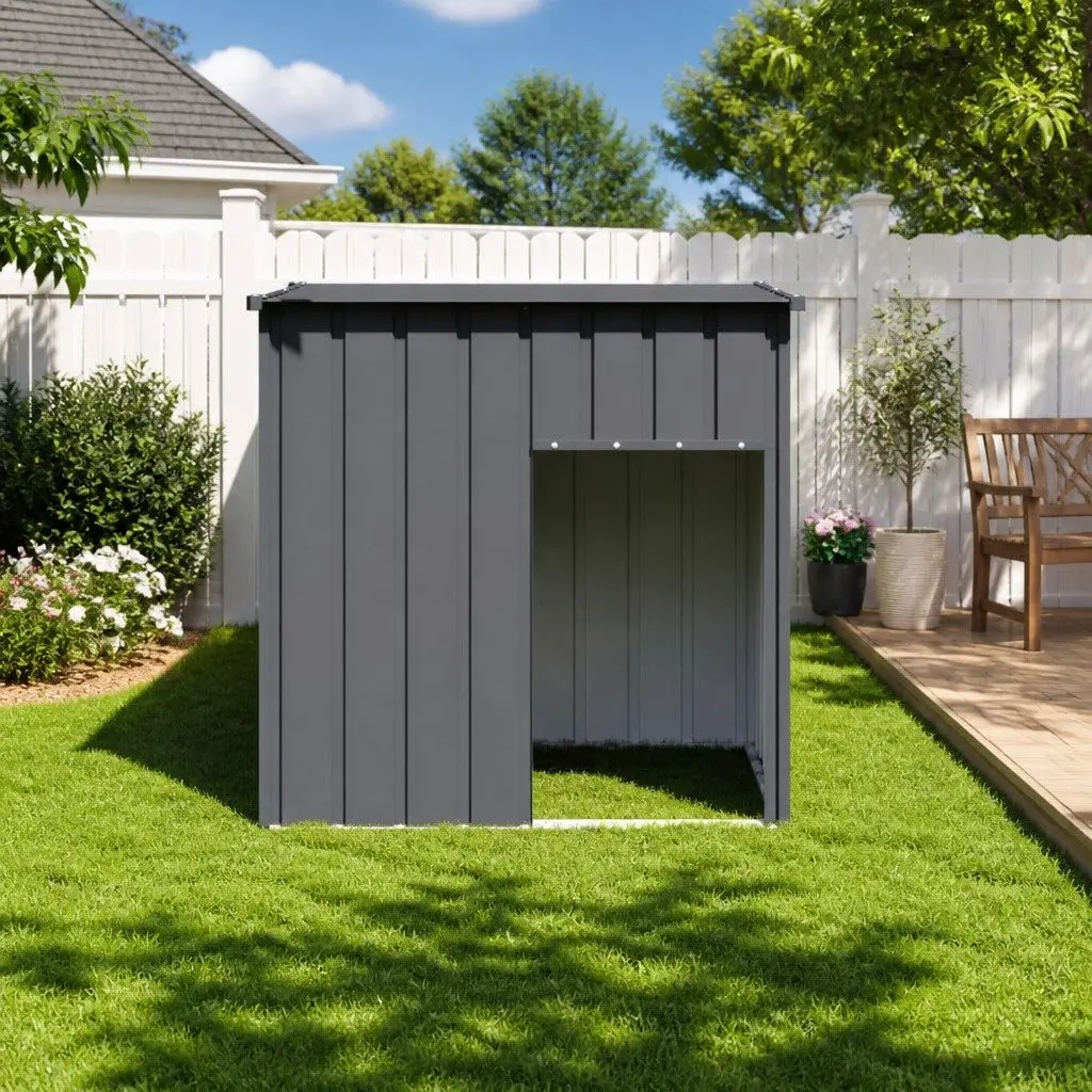 Dog House Anthracite Galvanised Steel Outdoor Shelter with Roof