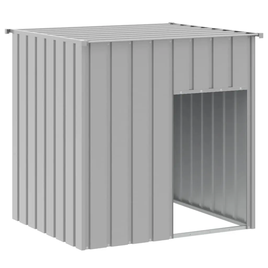 Dog Kennel Grey Galvanised Steel Outdoor Shelter with Roof