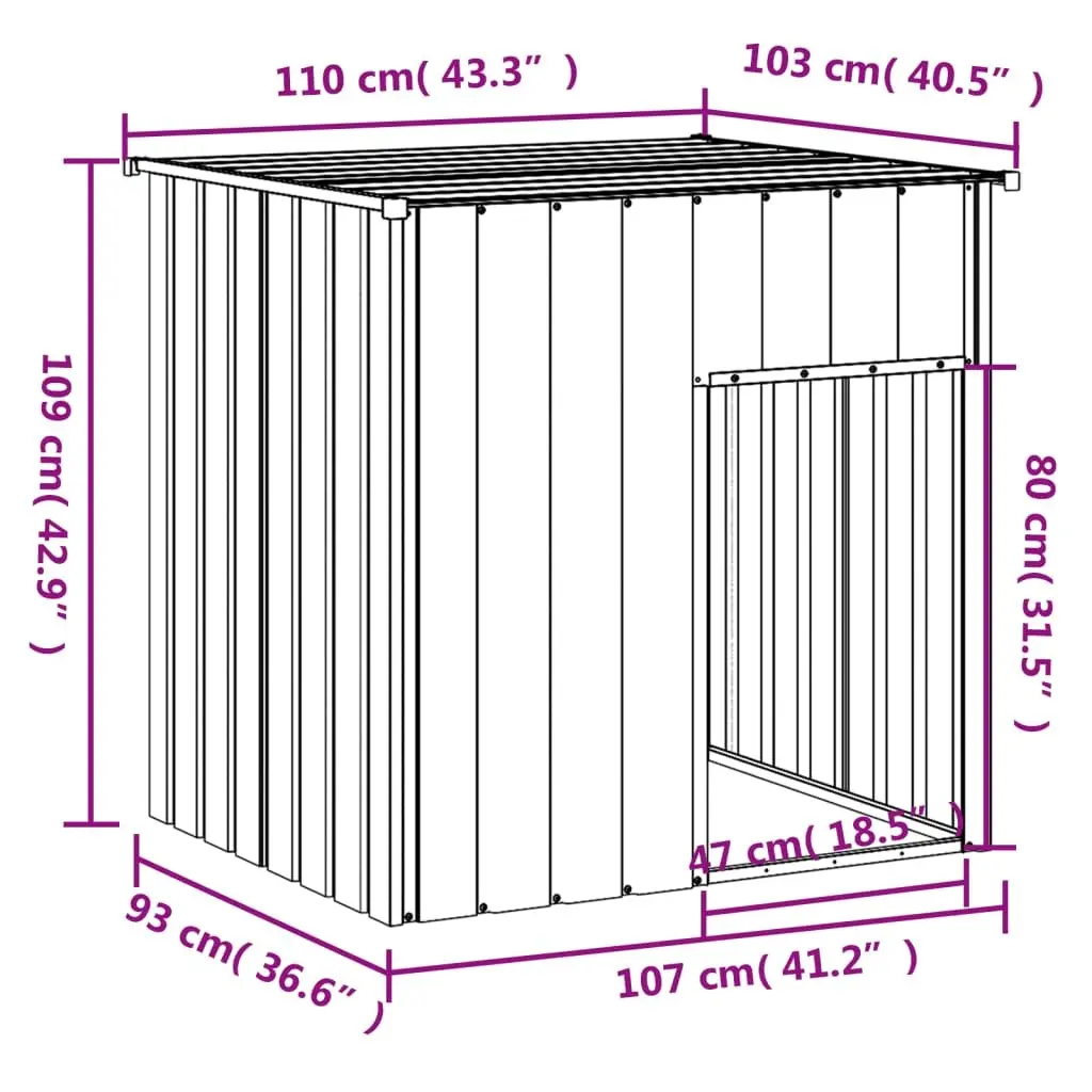 Dog Kennel Grey Galvanised Steel Outdoor Shelter with Roof