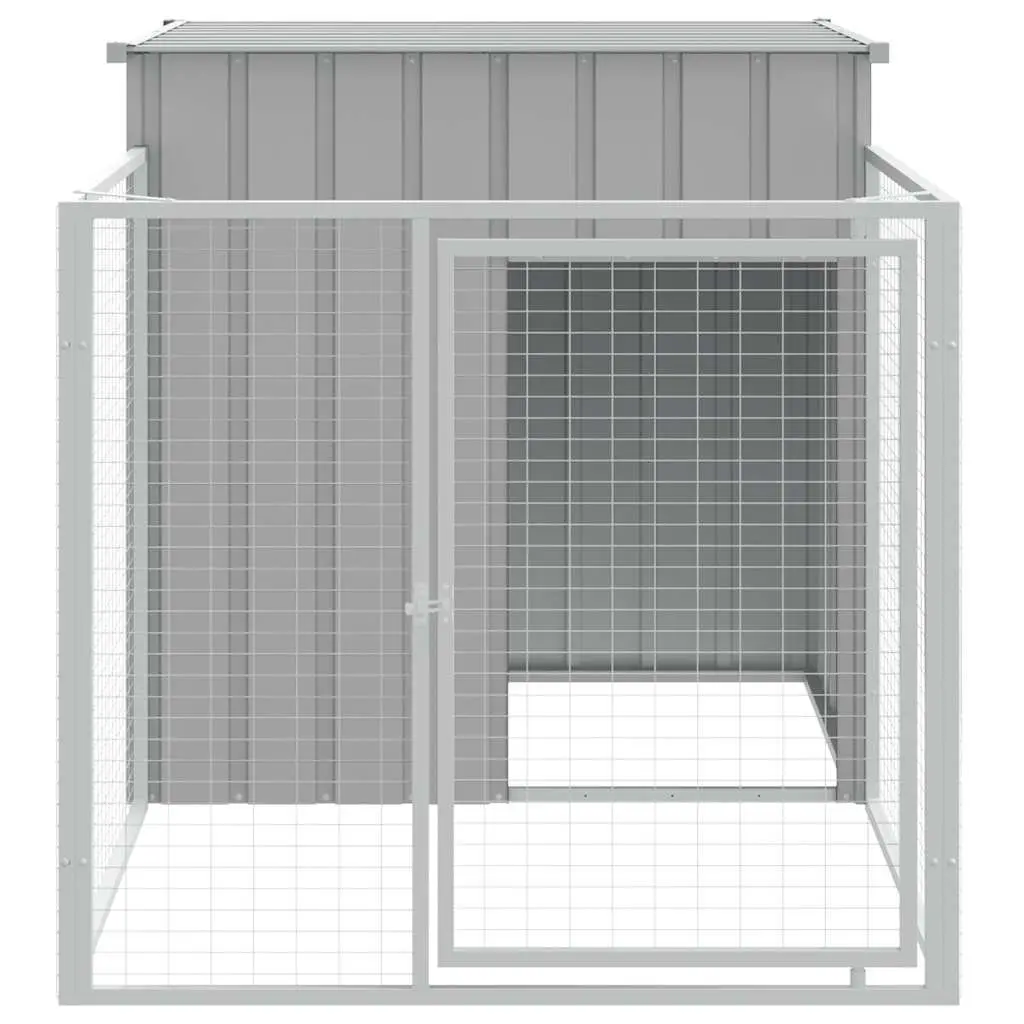 Dog House with Run Grey Galvanised Steel Enclosure Cage