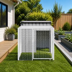 Chicken Cage with Run Light Grey Galvanised Steel Small Animal Habitat Coop