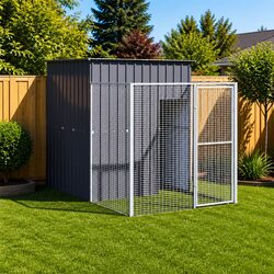 Concise Anthracite Dog House with Run