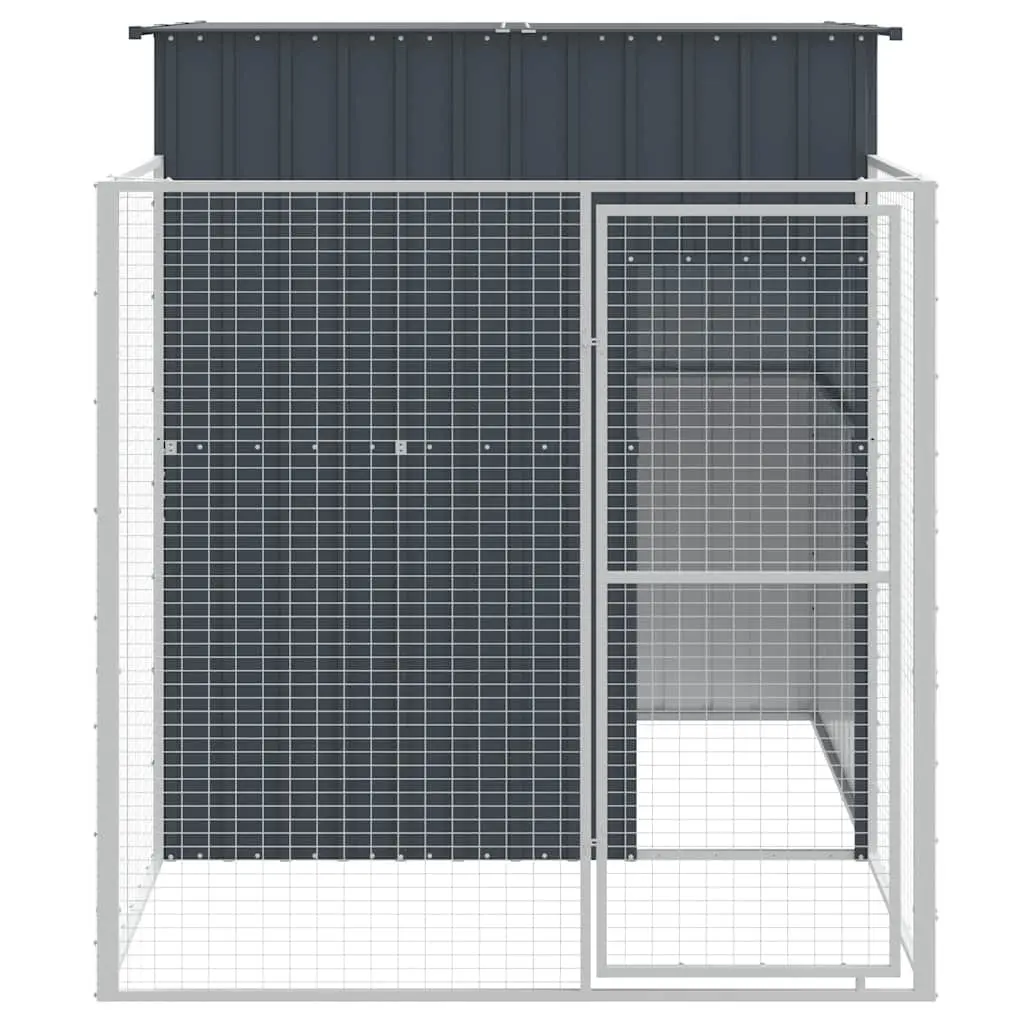 Dog Kennel Anthracite Galvanised Steel Outdoor House with Run Spacious Layout Weather Resistant