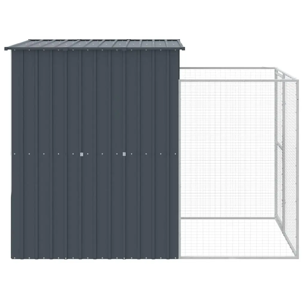 Dog Kennel Anthracite Galvanised Steel Outdoor House with Run Spacious Layout Weather Resistant