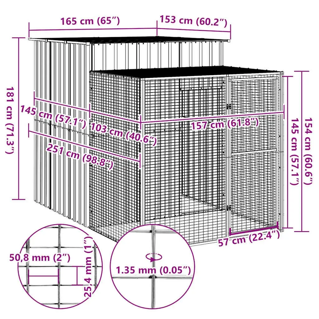 Chicken Cage with Run Light Grey 165x251x181cm Galvanised Steel Construction
