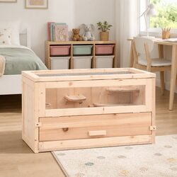 Hamster Cage 60x30x35 cm Solid Fir Wood Small Animal House with Accessories