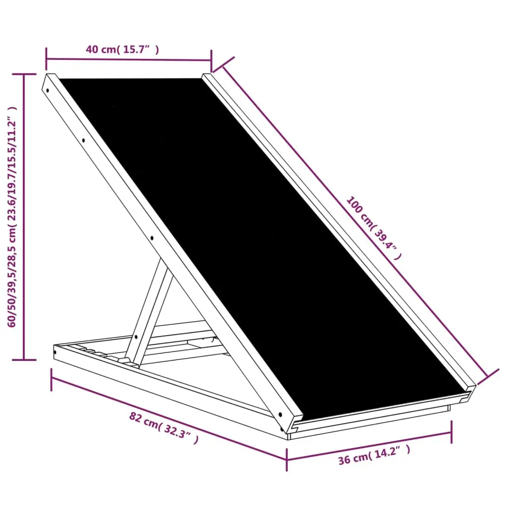 Dog Ramp Grey 100x40cm Foldable Adjustable Height Anti-slip Polyester Surface