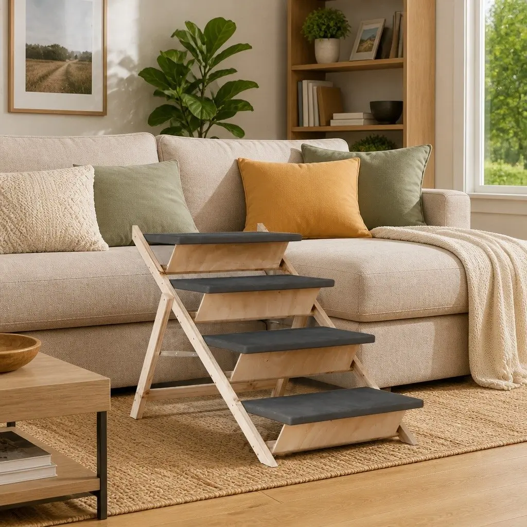 Dog Pet Stairs Grey 105x47cm Solid Wood Fir Anti-slip Step